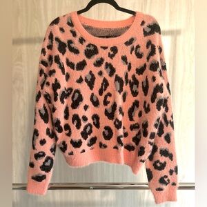 Fuzzy Pink Animal Print Sweater